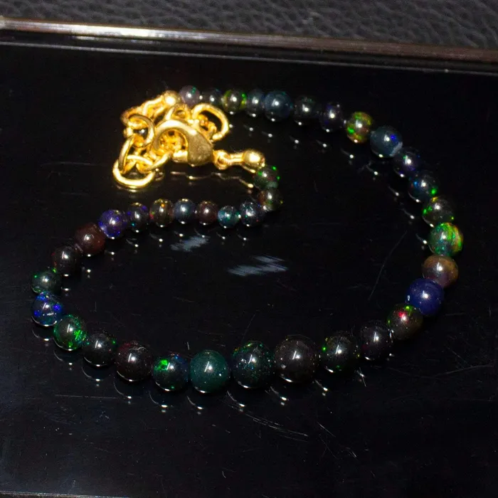 Natural Precious Black Opal Smooth Rondelle Gold Vermeil Bracelet 9 3mm 6mm Beads Supplies USA Bracelets