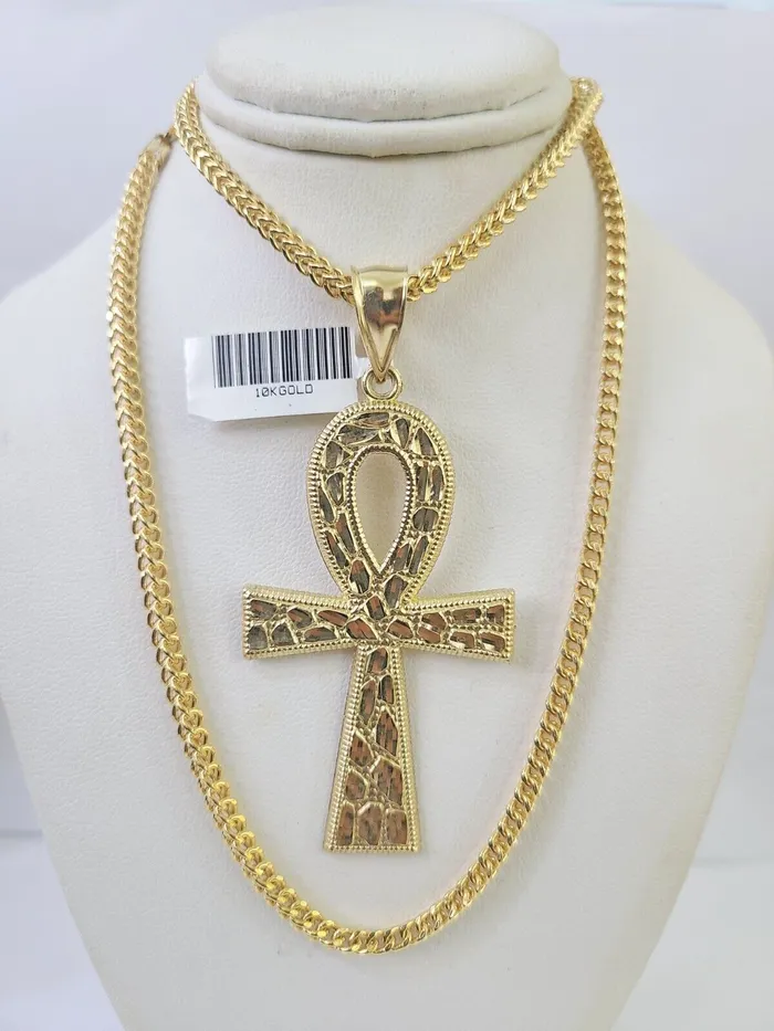 Necklaces 10K Franco Chain Ankh Cross Pendant Charm Necklace 2026 3mm Gold Gold and Diamond Necklaces 10K Franco Chain Ankh Cross Pendant Charm Necklace 2026 3mm Gold Gold and Diamond