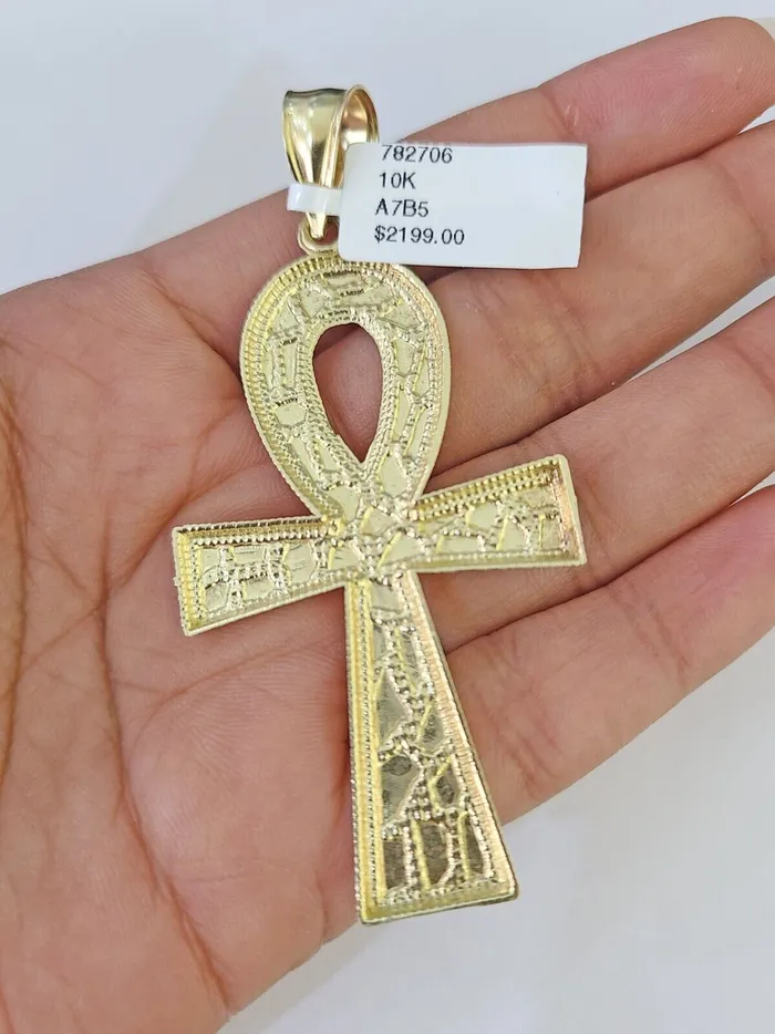 Necklaces 10K Franco Chain Ankh Cross Pendant Charm Necklace 2026 3mm Gold Gold and Diamond