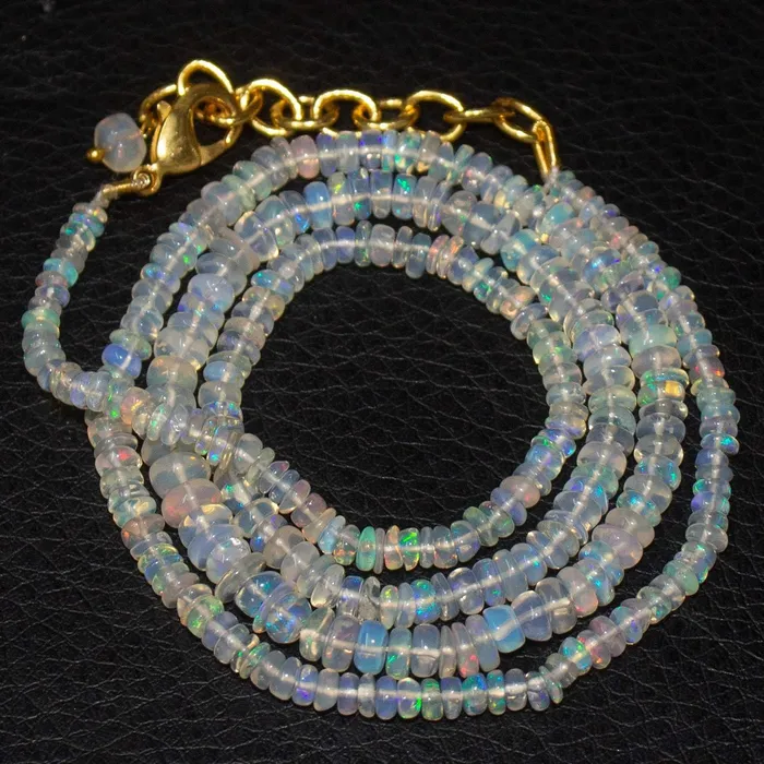 Necklaces Beads Supplies USA Welo Ethiopian Opal Rondelle Gold Plated Gemstone Beads Necklace 20