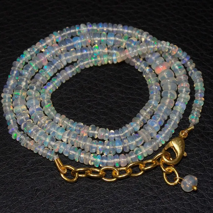 Necklaces Beads Supplies USA Welo Ethiopian Opal Rondelle Gold Plated Gemstone Beads Necklace 20