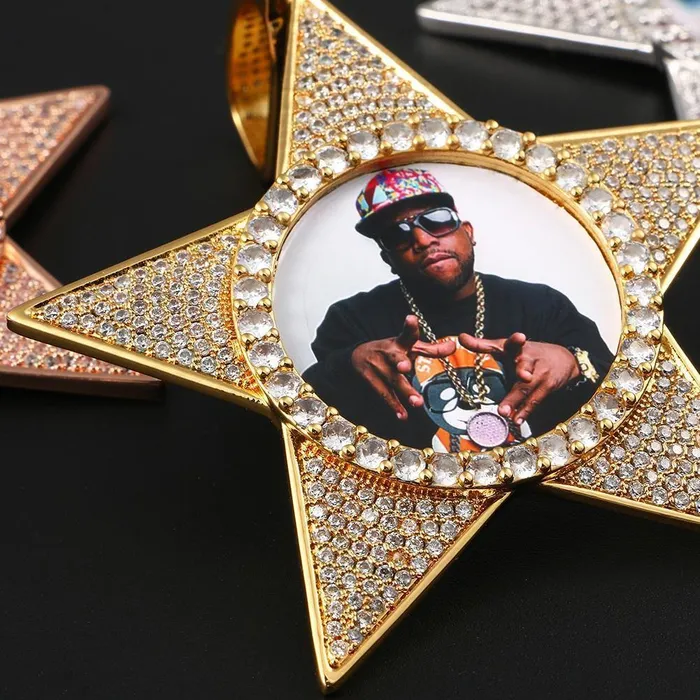 Necklaces Bling Proud THE WALK OF FAME Custom Iced Out Star Photo Pendant