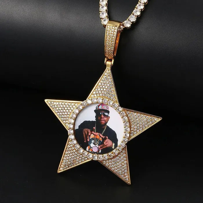 Necklaces Bling Proud THE WALK OF FAME Custom Iced Out Star Photo Pendant
