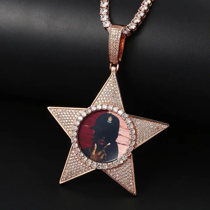 Necklaces Bling Proud THE WALK OF FAME Custom Iced Out Star Photo Pendant