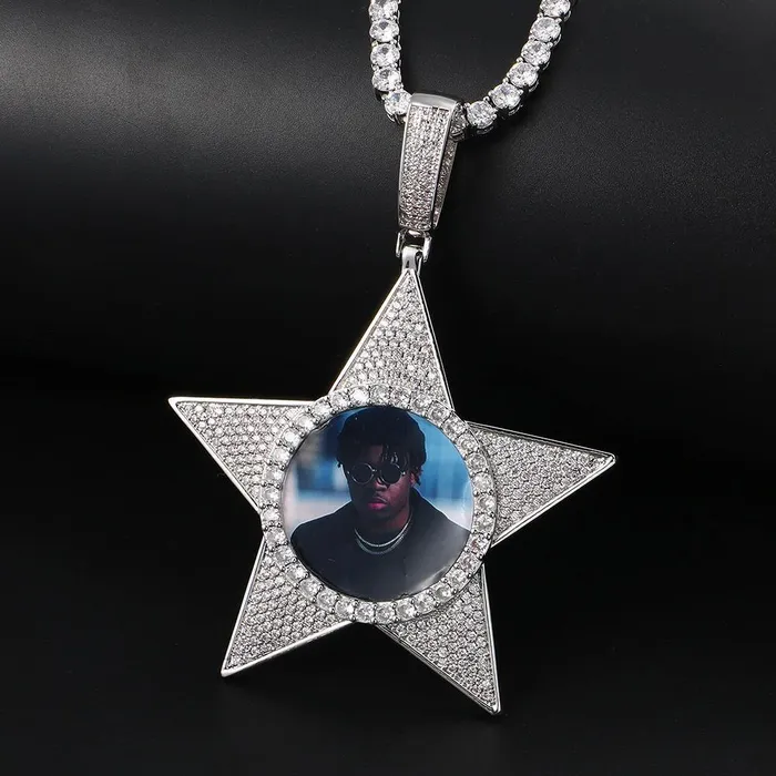 Necklaces Bling Proud THE WALK OF FAME Custom Iced Out Star Photo Pendant