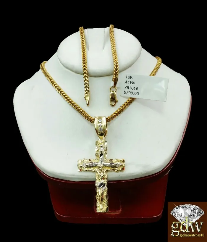 Necklaces Gold and Diamond 10k Gold Franco chain 20 10k cross pendant Set REAL 10k Yellow Necklace Charm Necklaces Gold and Diamond 10k Gold Franco chain 20 10k cross pendant Set REAL 10k Yellow Necklace Charm