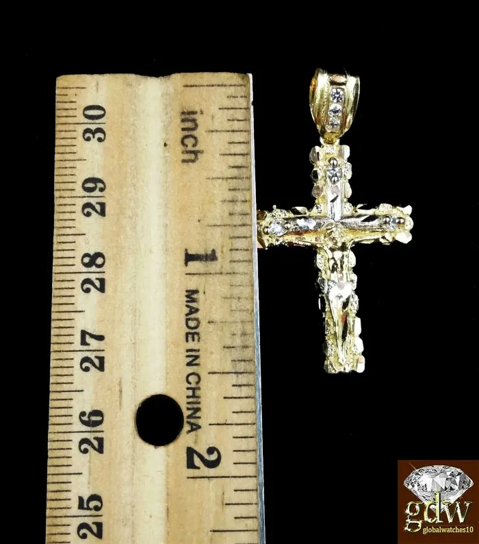 Necklaces Gold and Diamond 10k Gold Franco chain 20 10k cross pendant Set REAL 10k Yellow Necklace Charm