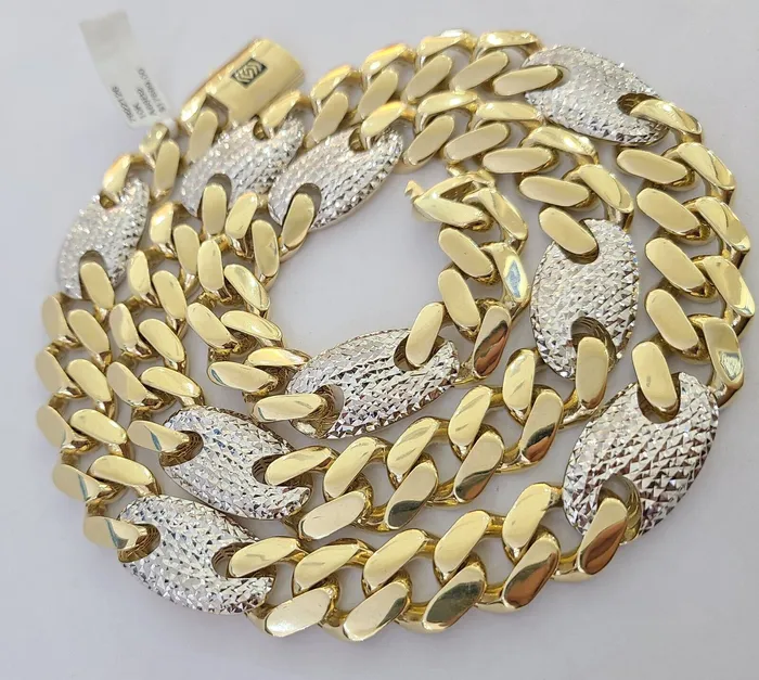 Necklaces Gold and Diamond 10K Yellow Gold 15mm Miami Cuban Mariner Link Chain Necklace 22 Inch 10Kt