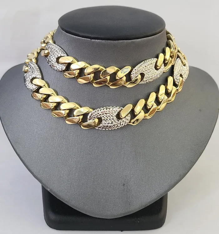 Necklaces Gold and Diamond 10K Yellow Gold 15mm Miami Cuban Mariner Link Chain Necklace 22 Inch 10Kt