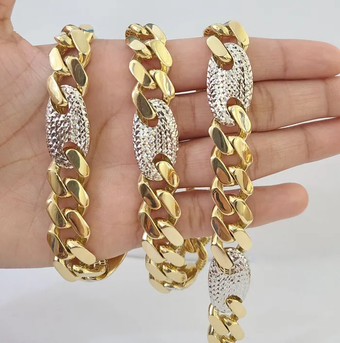 Necklaces Gold and Diamond 10K Yellow Gold 15mm Miami Cuban Mariner Link Chain Necklace 22 Inch 10Kt