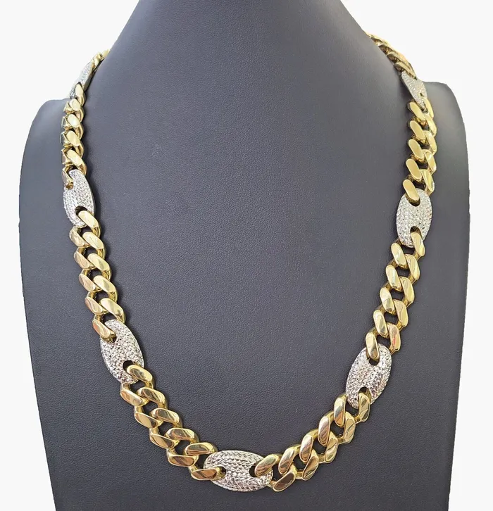 Necklaces Gold and Diamond 10K Yellow Gold 15mm Miami Cuban Mariner Link Chain Necklace 22 Inch 10Kt