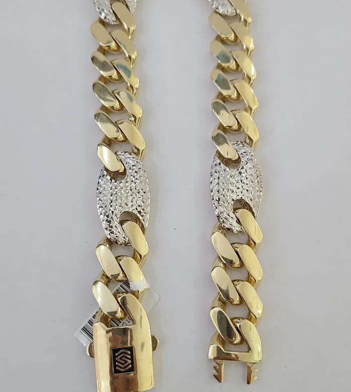 Necklaces Gold and Diamond 10K Yellow Gold 15mm Miami Cuban Mariner Link Chain Necklace 22 Inch 10Kt