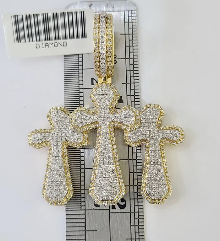 Necklaces Gold and Diamond Real 10k Diamond Cross Charm Yellow Gold Men Women Pendant Genuine 2