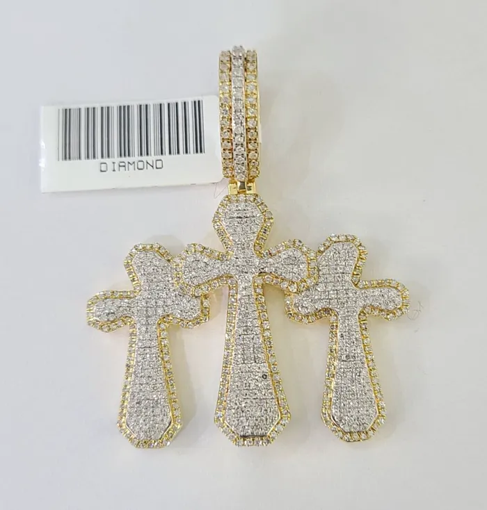 Necklaces Gold and Diamond Real 10k Diamond Cross Charm Yellow Gold Men Women Pendant Genuine 2