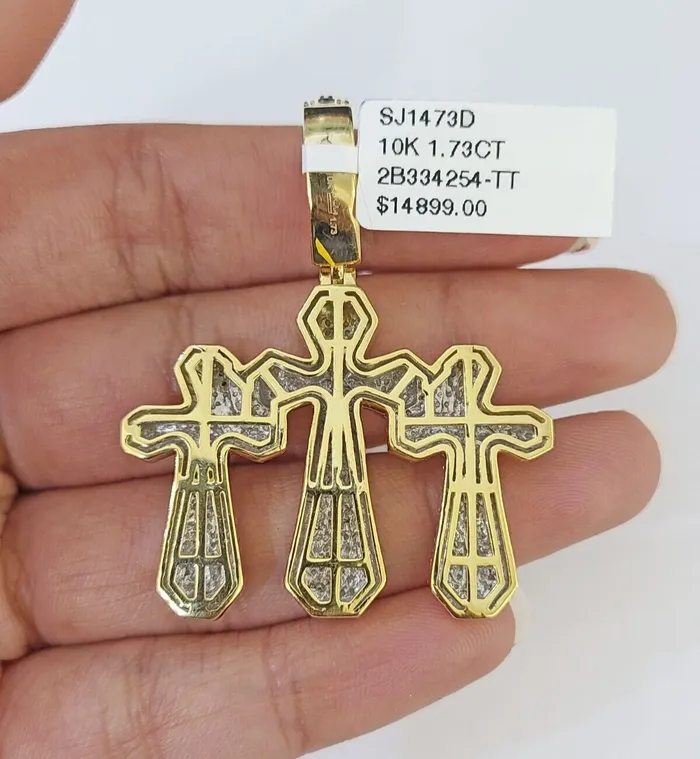 Necklaces Gold and Diamond Real 10k Diamond Cross Charm Yellow Gold Men Women Pendant Genuine 2