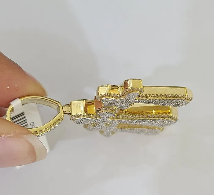 Necklaces Gold and Diamond Real 10k Diamond Cross Charm Yellow Gold Men Women Pendant Genuine 2