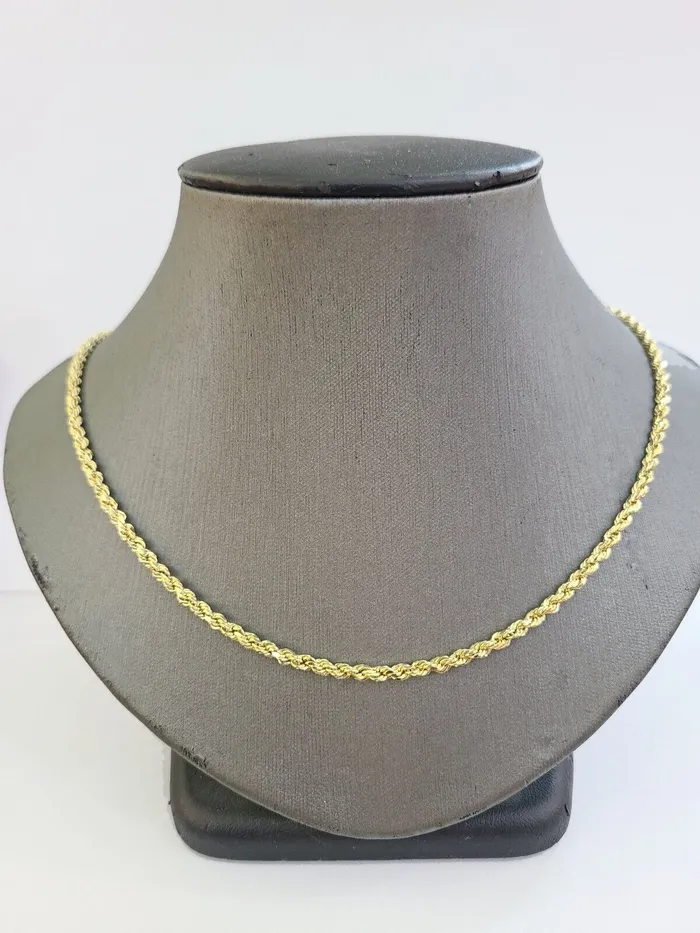 Necklaces Gold and Diamond Real 14k Yellow Gold Rope Chain 3mm 16 Inches Ladies Necklace Necklaces Gold and Diamond Real 14k Yellow Gold Rope Chain 3mm 16 Inches Ladies Necklace