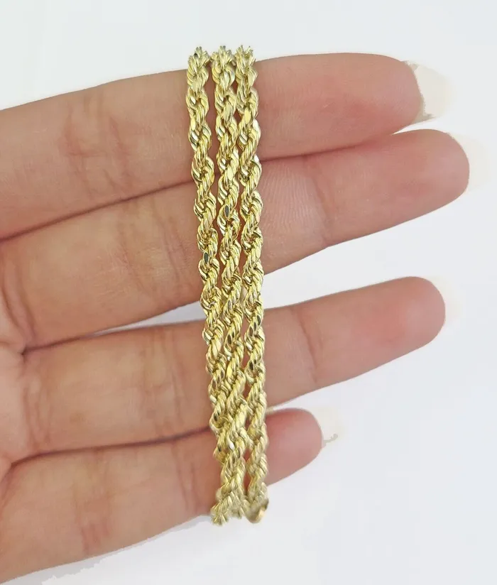 Necklaces Gold and Diamond Real 14k Yellow Gold Rope Chain 3mm 16 Inches Ladies Necklace