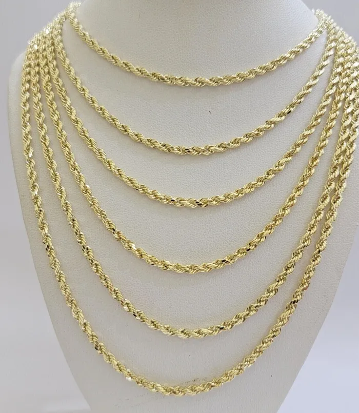 Necklaces Gold and Diamond Real 14k Yellow Gold Rope Chain 3mm 16 Inches Ladies Necklace