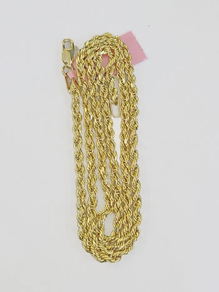 Necklaces Gold and Diamond Real 14k Yellow Gold Rope Chain 3mm 16 Inches Ladies Necklace