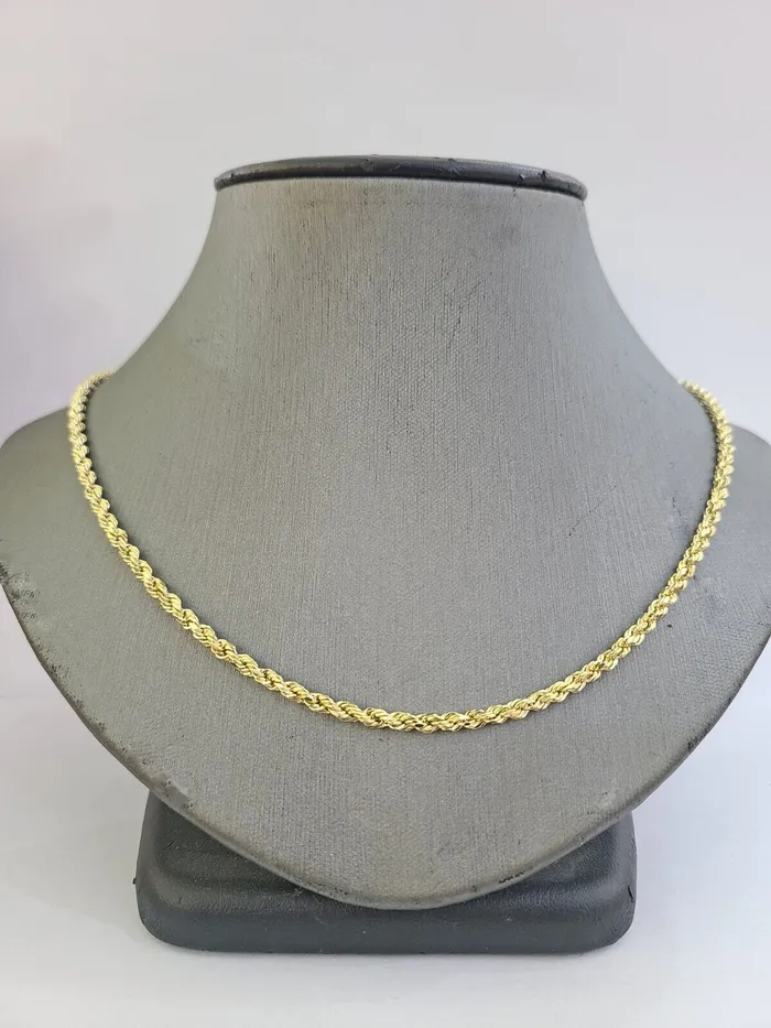 Necklaces Gold and Diamond Real 14k Yellow Gold Rope Chain 3mm 16 Inches Ladies Necklace