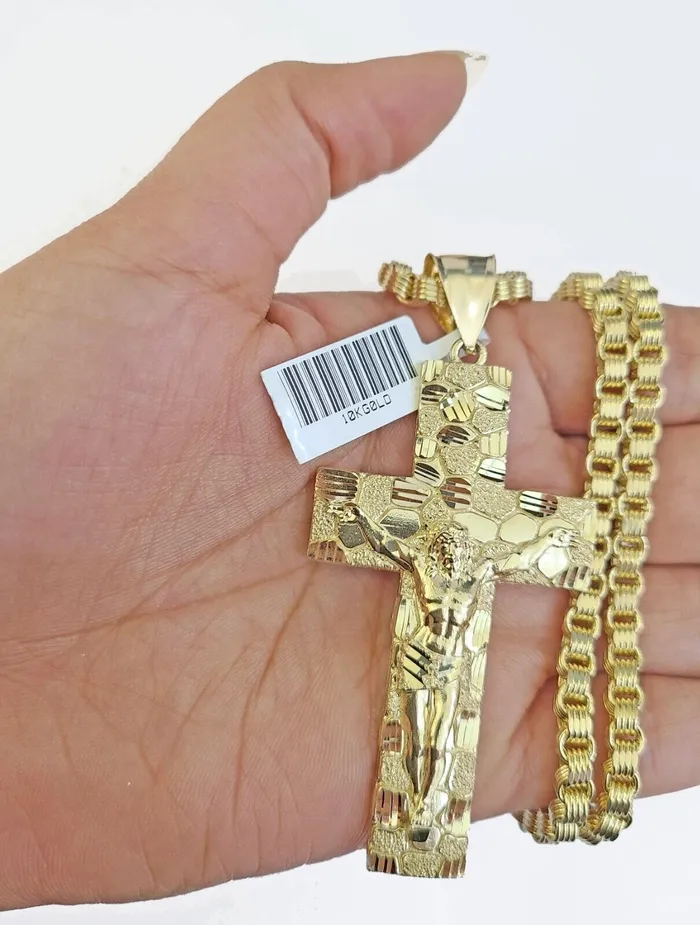 Necklaces Real 10k Gold Nugget Cross Byzantine Chain Necklace 4mm 26 Chain Charm SET 10kt Gold and Diamond Necklaces Real 10k Gold Nugget Cross Byzantine Chain Necklace 4mm 26 Chain Charm SET 10kt Gold and Diamond