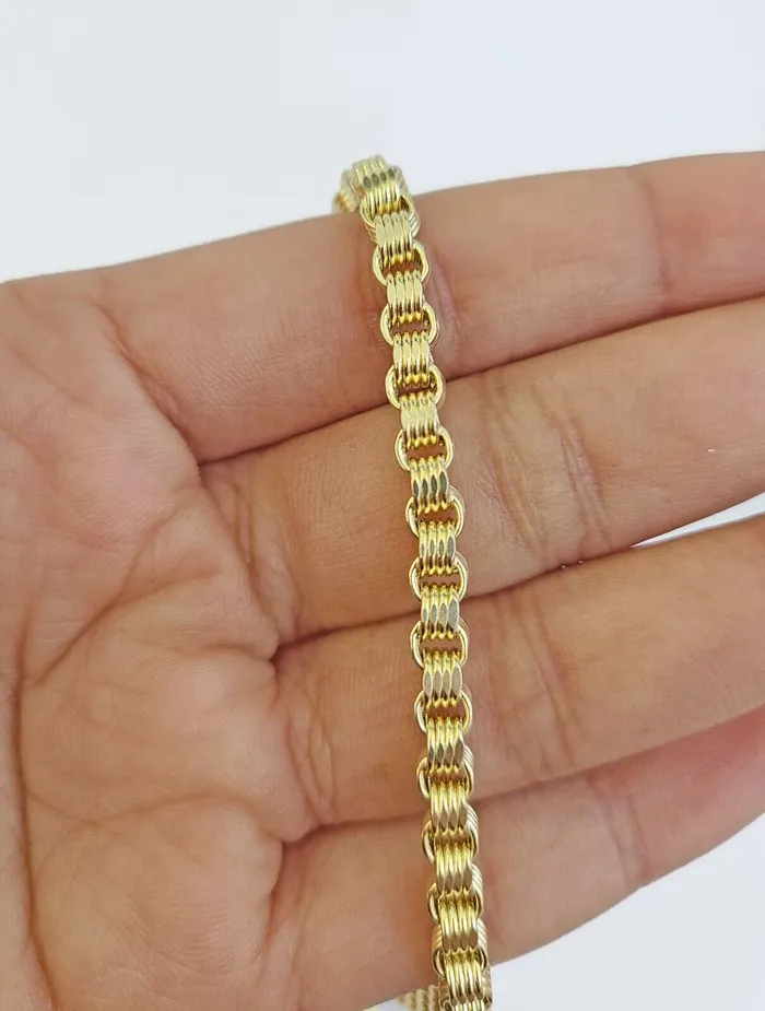 Necklaces Real 10k Gold Nugget Cross Byzantine Chain Necklace 4mm 26 Chain Charm SET 10kt Gold and Diamond