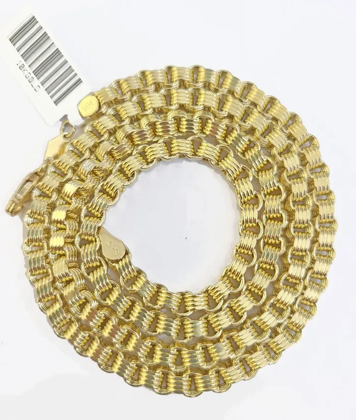 Necklaces Real 10k Gold Nugget Cross Byzantine Chain Necklace 4mm 26 Chain Charm SET 10kt Gold and Diamond