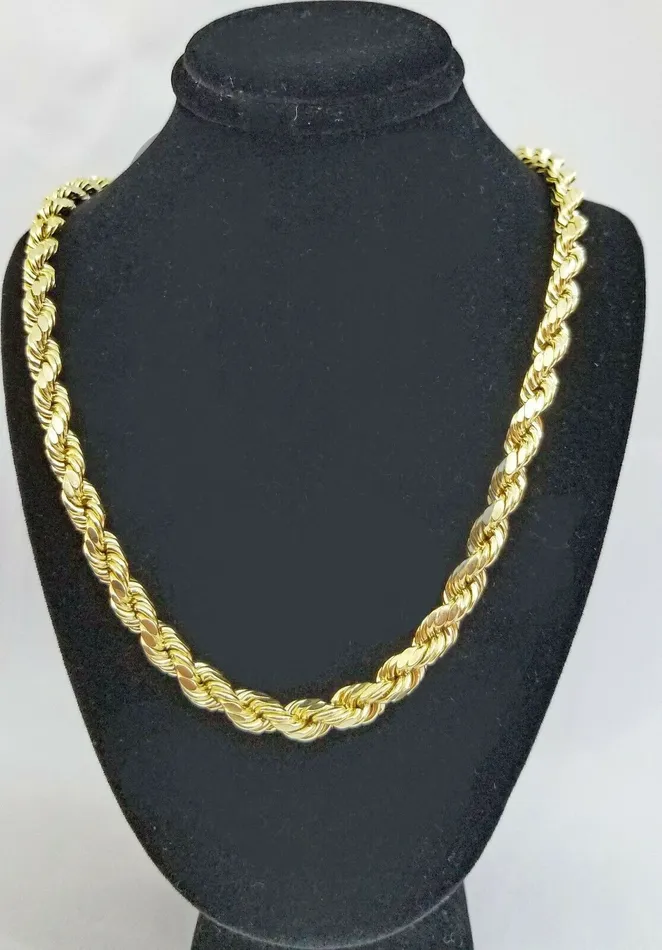 Necklaces REAL 10K Gold Rope Chain 7mm 26 Inch Men Necklace Gold Diamond Cut Gold and Diamond Necklaces REAL 10K Gold Rope Chain 7mm 26 Inch Men Necklace Gold Diamond Cut Gold and Diamond
