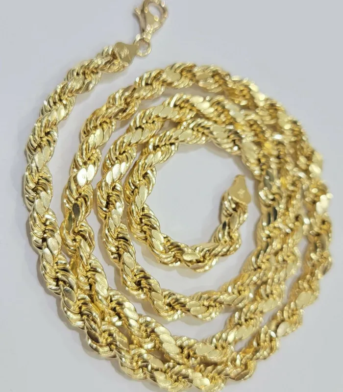 Necklaces REAL 10K Gold Rope Chain 7mm 26 Inch Men Necklace Gold Diamond Cut Gold and Diamond