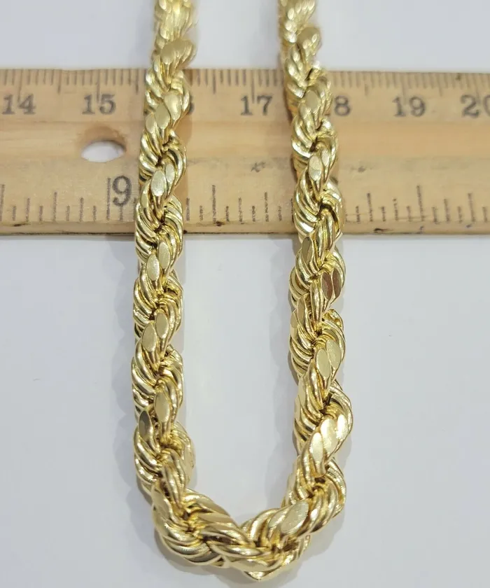 Necklaces REAL 10K Gold Rope Chain 7mm 26 Inch Men Necklace Gold Diamond Cut Gold and Diamond