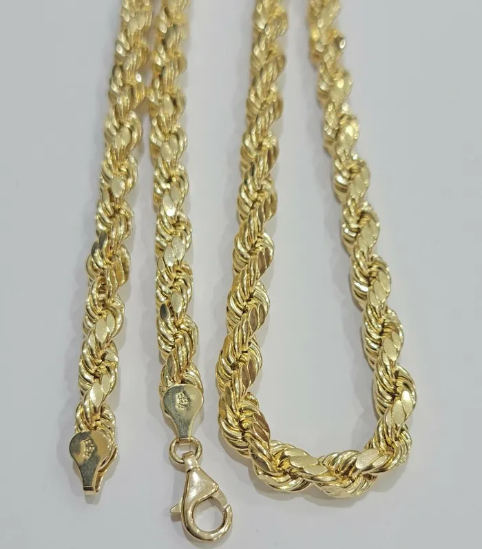 Necklaces REAL 10K Gold Rope Chain 7mm 26 Inch Men Necklace Gold Diamond Cut Gold and Diamond