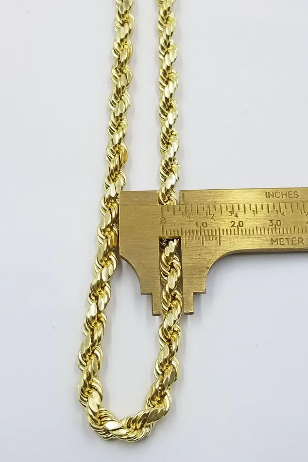 Necklaces REAL 10K Gold Rope Chain 7mm 26 Inch Men Necklace Gold Diamond Cut Gold and Diamond
