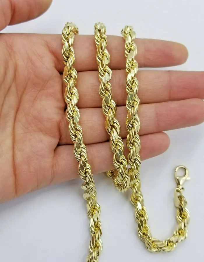 Necklaces REAL 10K Gold Rope Chain 7mm 26 Inch Men Necklace Gold Diamond Cut Gold and Diamond