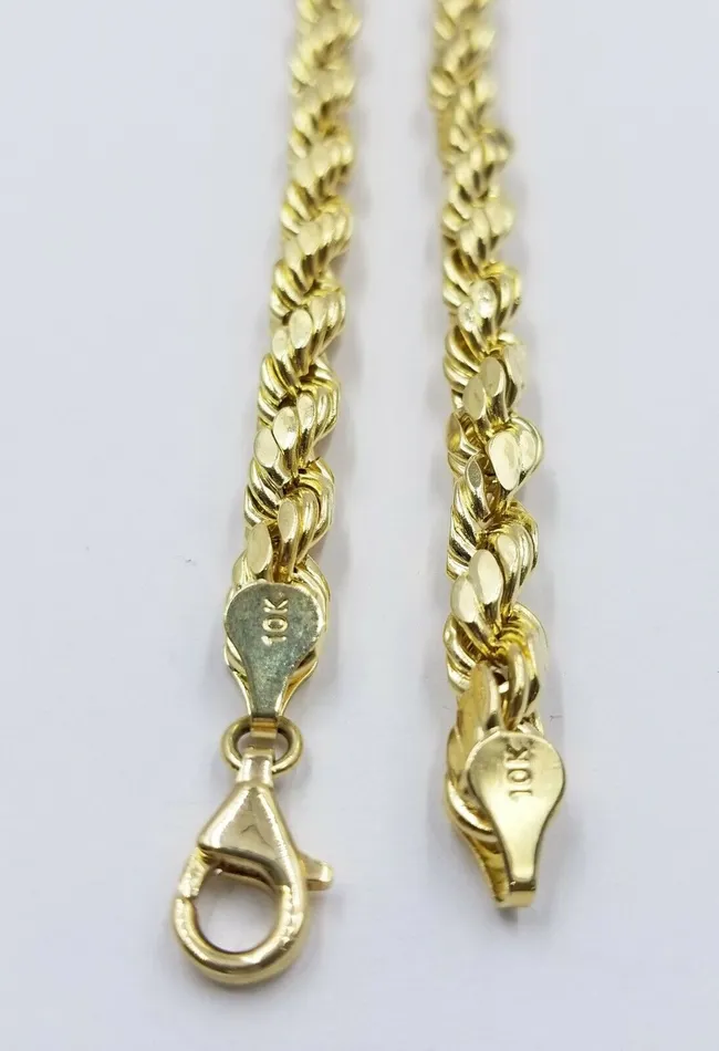 Necklaces REAL 10K Gold Rope Chain 7mm 26 Inch Men Necklace Gold Diamond Cut Gold and Diamond