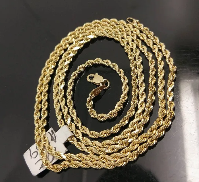 Necklaces Real 10k Gold Rope Chain Necklace Men Women 25mm 16 18 20 22 24 26 28 Gold and Diamond Necklaces Real 10k Gold Rope Chain Necklace Men Women 25mm 16 18 20 22 24 26 28 Gold and Diamond