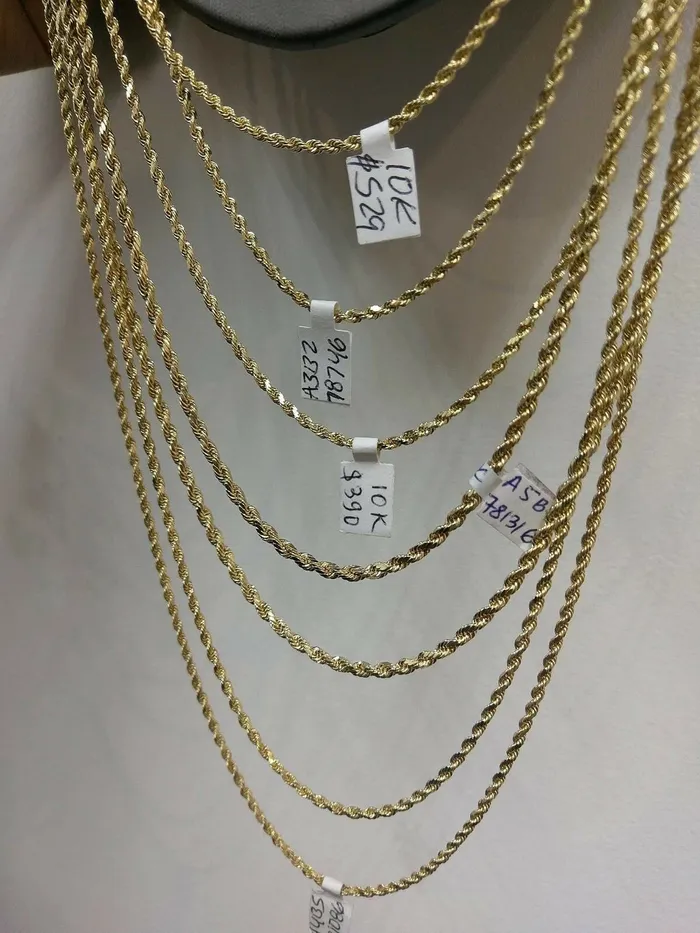 Necklaces Real 10k Gold Rope Chain Necklace Men Women 25mm 16 18 20 22 24 26 28 Gold and Diamond