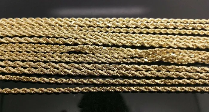 Necklaces Real 10k Gold Rope Chain Necklace Men Women 25mm 16 18 20 22 24 26 28 Gold and Diamond