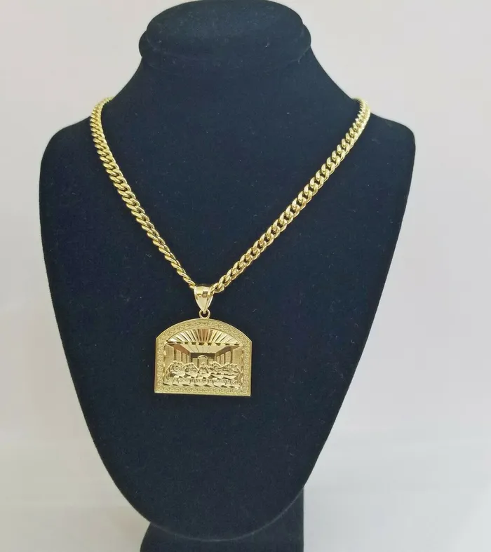 PreStyled Sets Gold and Diamond 10k Real gold Last supper charm with miami cuban chain 24inch 5mm10kt gold set