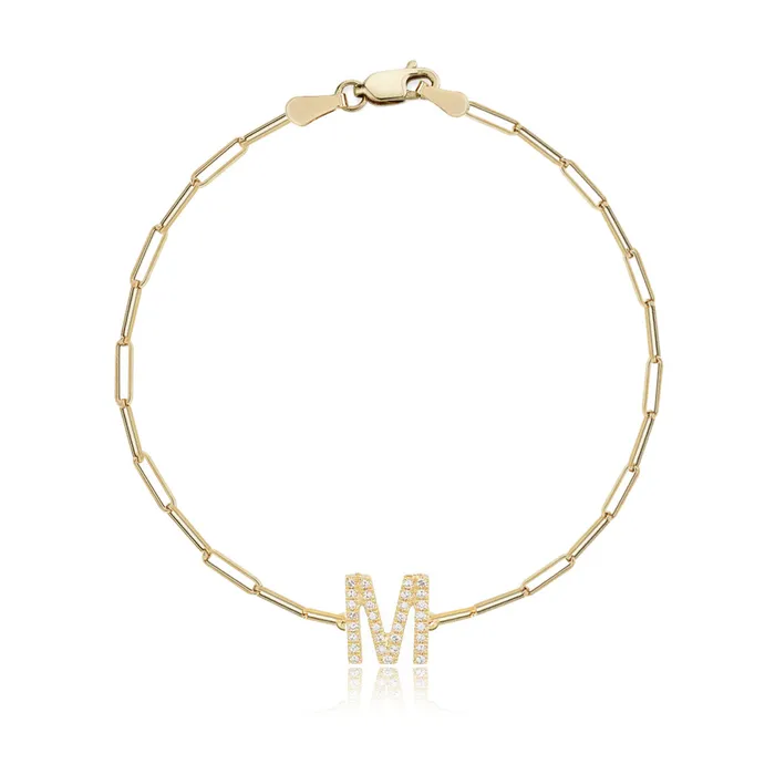 Alev Collection Bracelets Mini Pave Initial Paperclip Bracelet