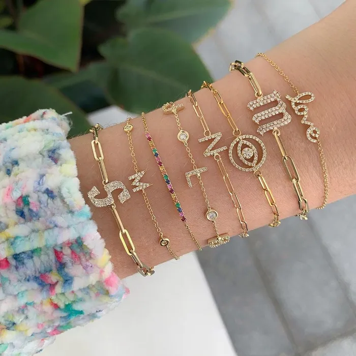 Alev Collection Bracelets Mini Pave Initial Paperclip Bracelet