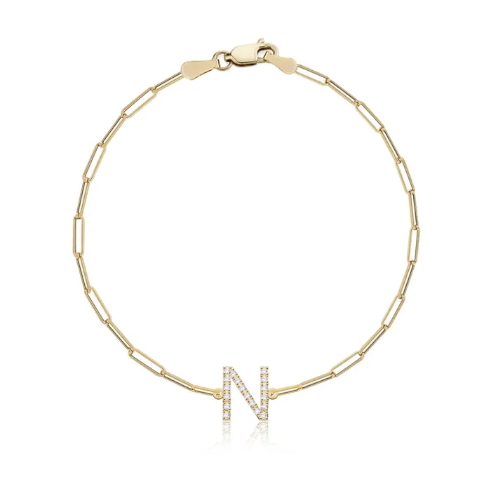 Alev Collection Bracelets Mini Pave Initial Paperclip Bracelet