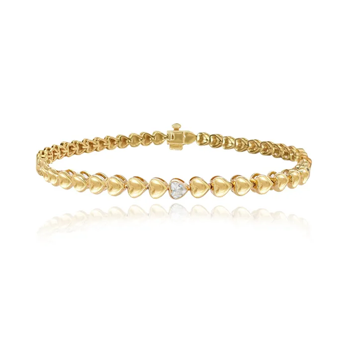 Alev Jewelry Heart Diamond Golden Tennis Bracelet Bracelets