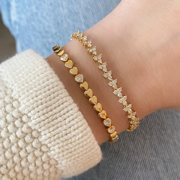 Alev Jewelry Heart Diamond Golden Tennis Bracelet Bracelets