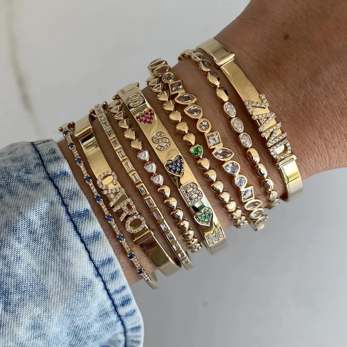 Alev Jewelry Heart Diamond Golden Tennis Bracelet Bracelets