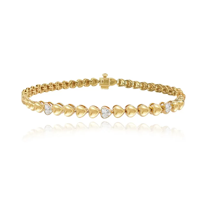 Alev Jewelry Heart Diamond Golden Tennis Bracelet Bracelets