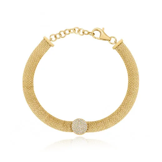 Bracelets Alev Jewelry Gold Mesh Chain Diamond Bracelet with Pave Circle