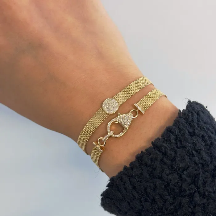 Bracelets Alev Jewelry Gold Mesh Chain Diamond Bracelet with Pave Circle