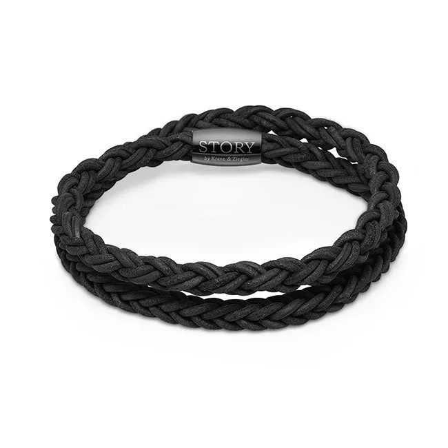 Bracelets STORY by Kranz Ziegler Double Wrap Black Braided Leather Bracelet STORY