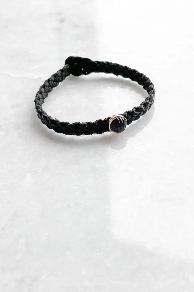 DEZSO Bracelets Petite Onyx Anadara on Black Leather Bracelet